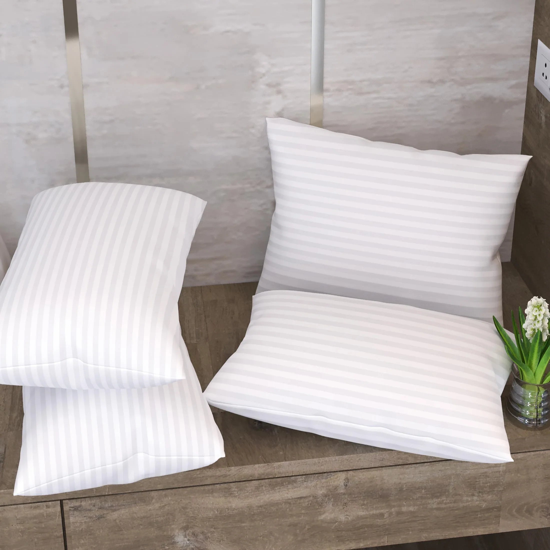 Microfibre Sleeping Pillow Pack of 4 Stripes (White)