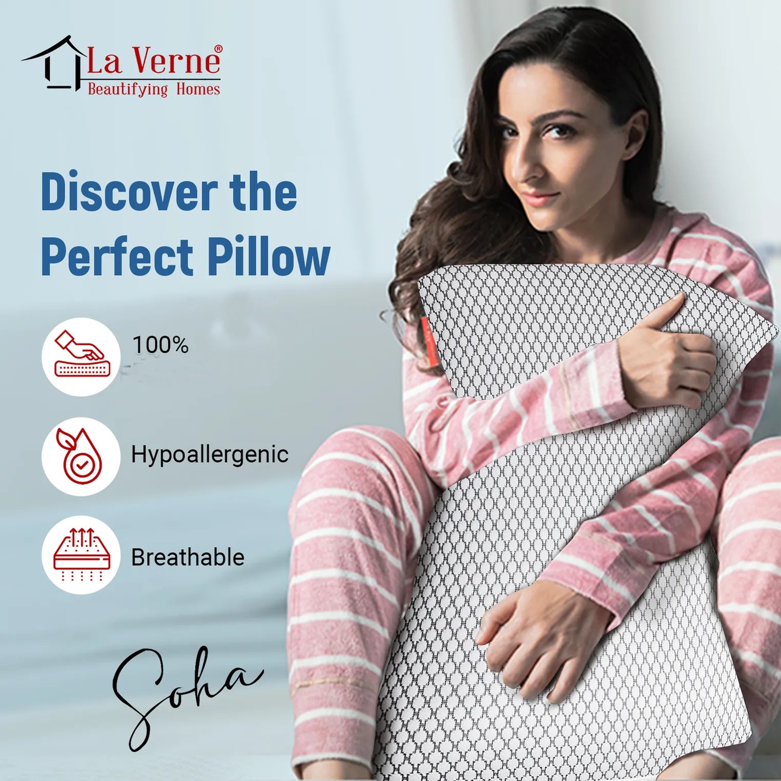 Microfibre Sleeping Pillow Pack of 1 Geometric LUXURY (Milky White)
