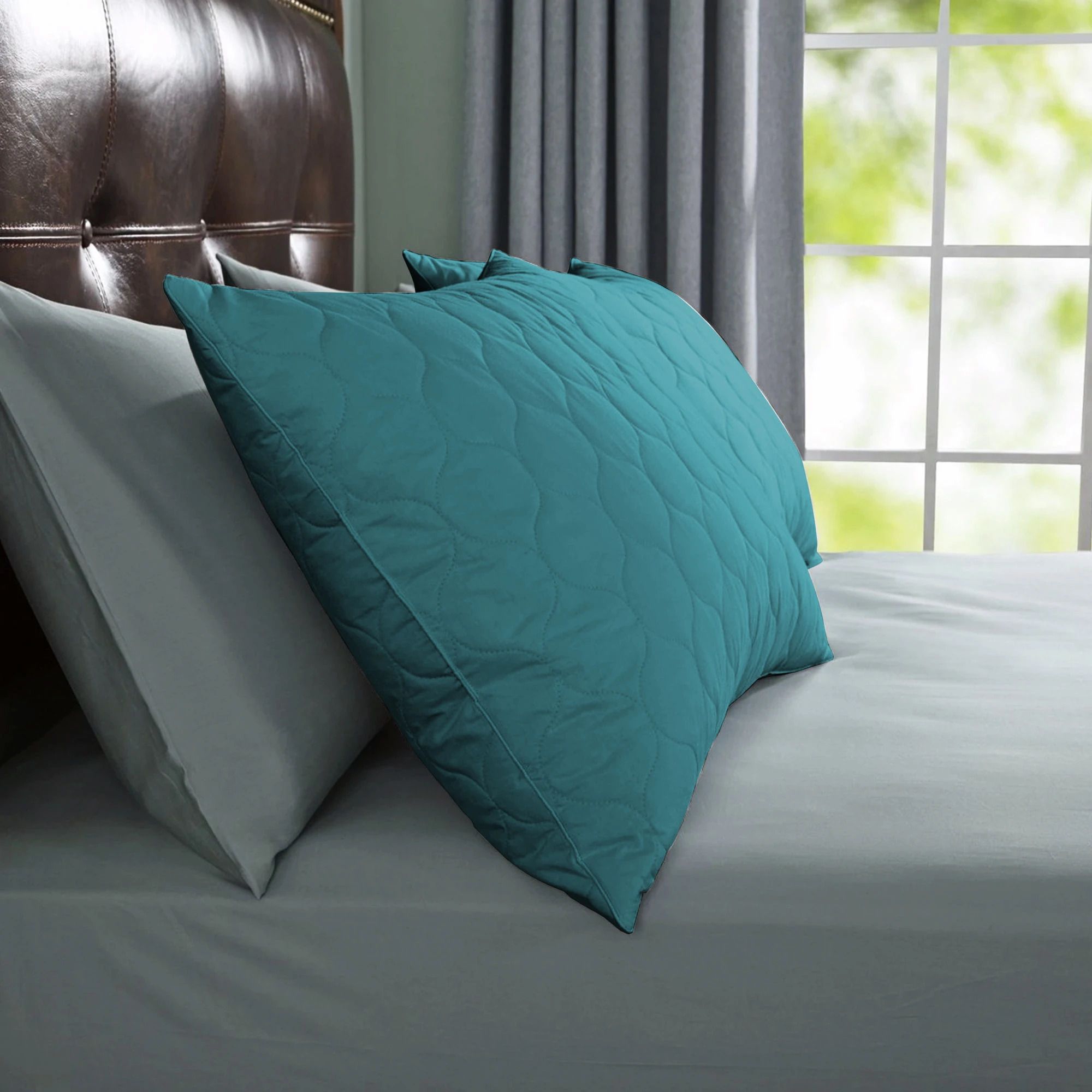 Microfibre Sleeping Pillow Pack of 2 Solid QUILTED (Blue)
