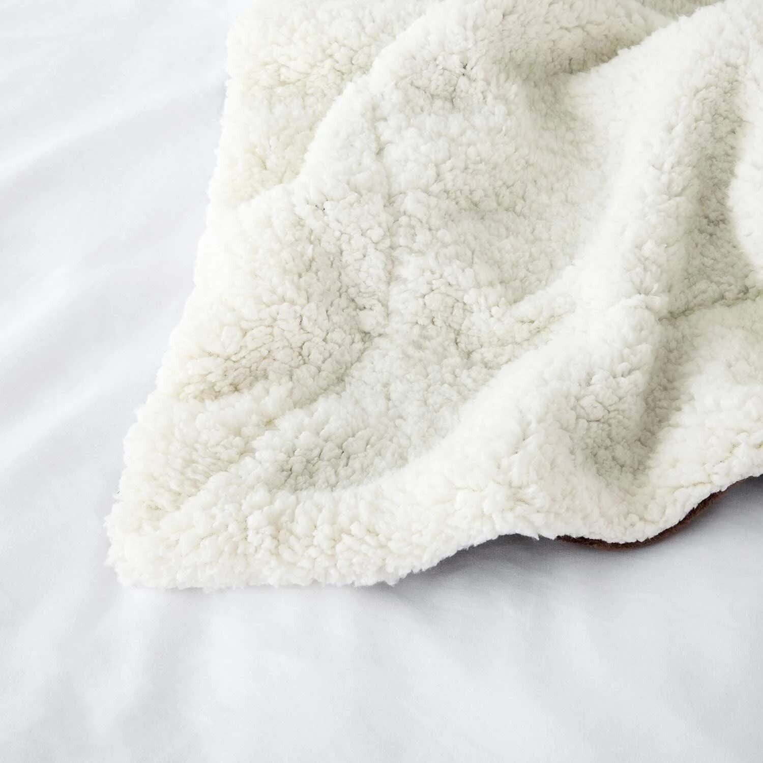 Solid Double Sherpa Blanket for  Heavy Winter (Woollen Blend, Brown)