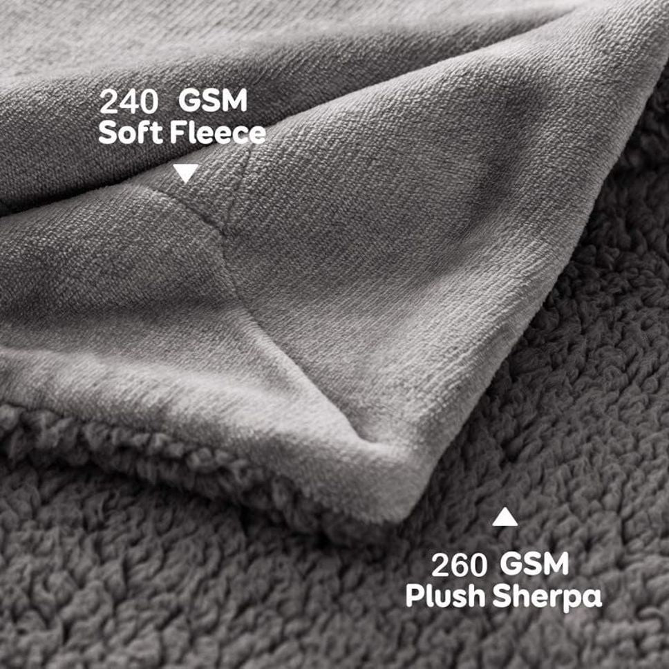 Solid Double Sherpa Blanket for  Heavy Winter (Woollen Blend, Grey)