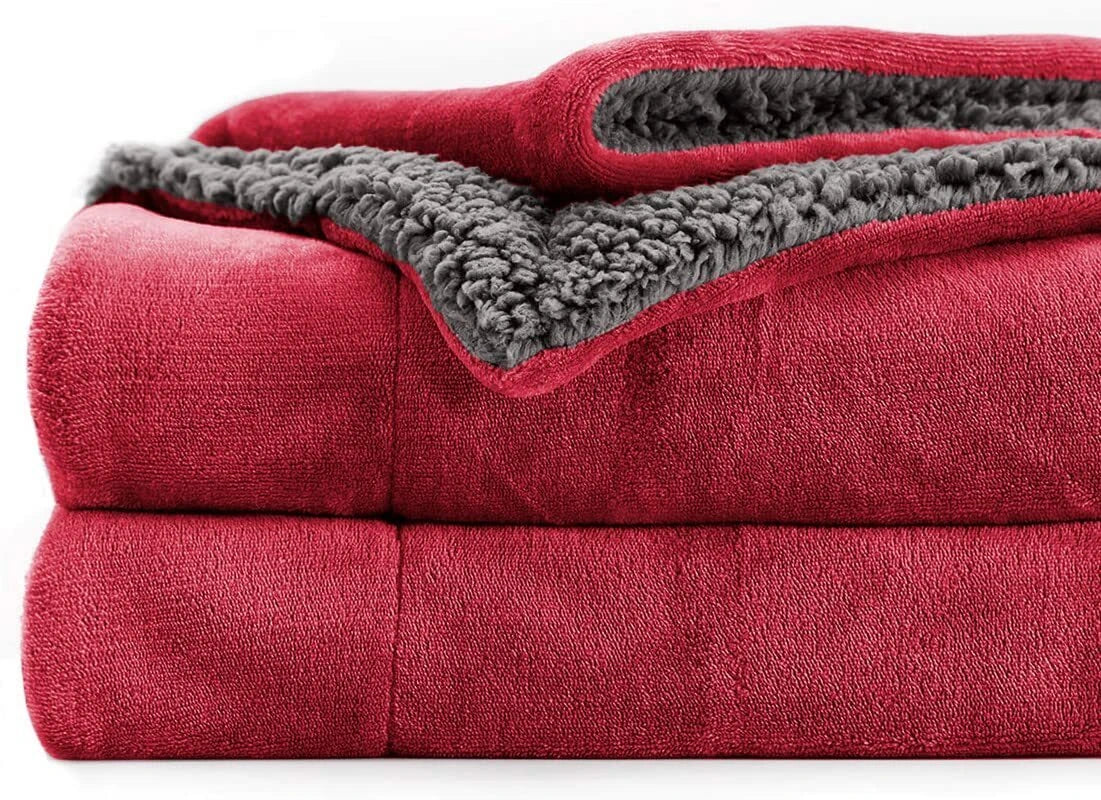 Solid Double Sherpa Blanket for  Heavy Winter (Woollen Blend, Maroon)