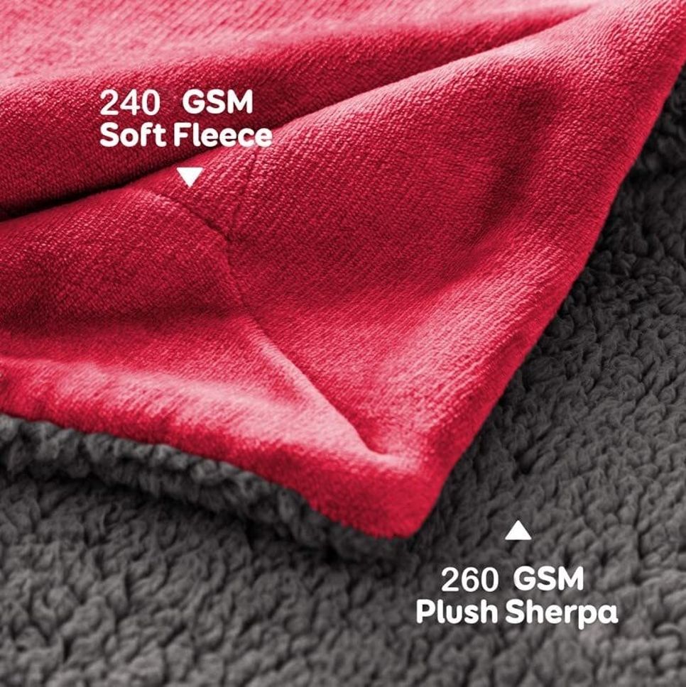 Solid Double Sherpa Blanket for  Heavy Winter (Woollen Blend, Maroon)