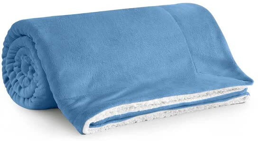 Solid Double Sherpa Blanket for  Heavy Winter (Woollen Blend, Sky Blue)