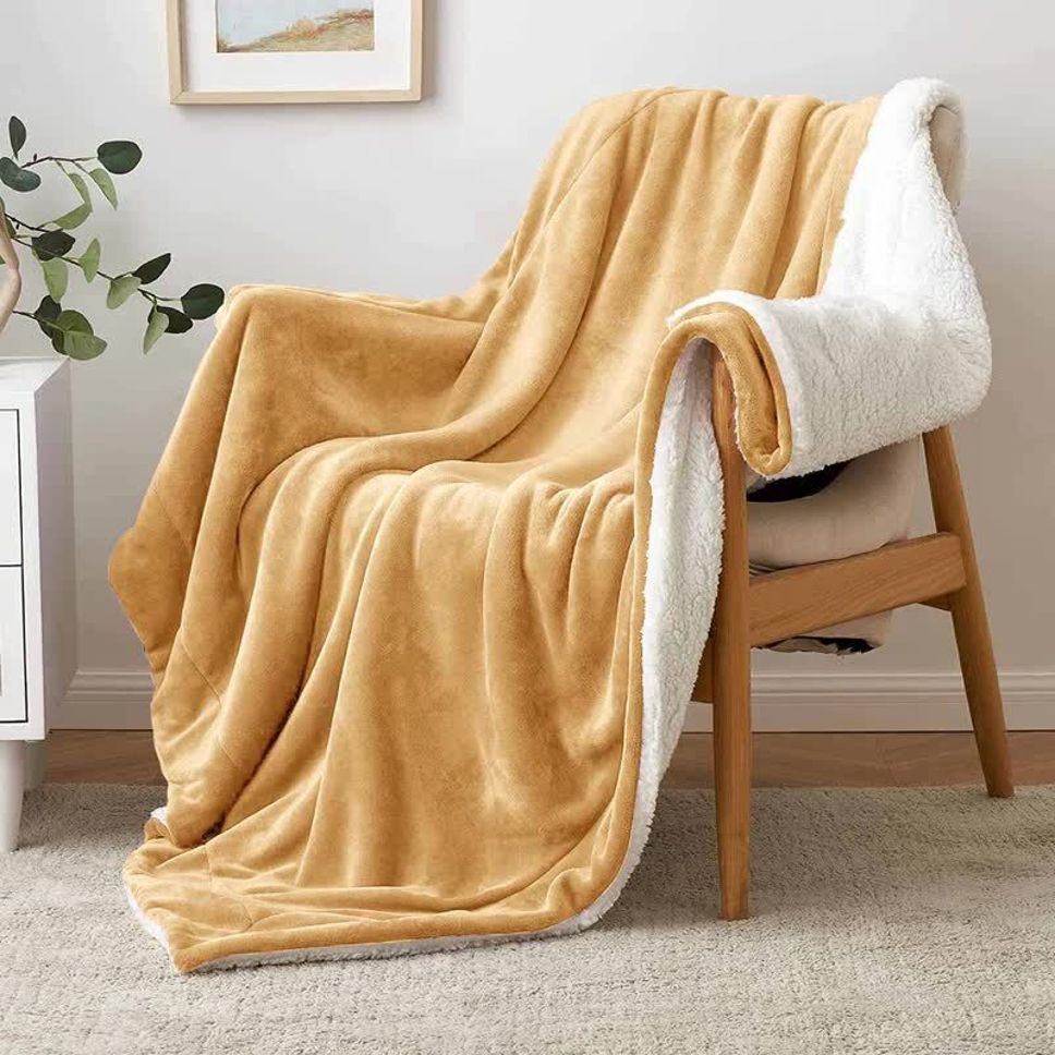 Solid Double Sherpa Blanket for  Heavy Winter (Woollen Blend, Beige)