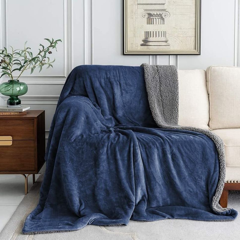 Solid Single Sherpa Blanket for  Heavy Winter (Woollen Blend, Sky Blue)