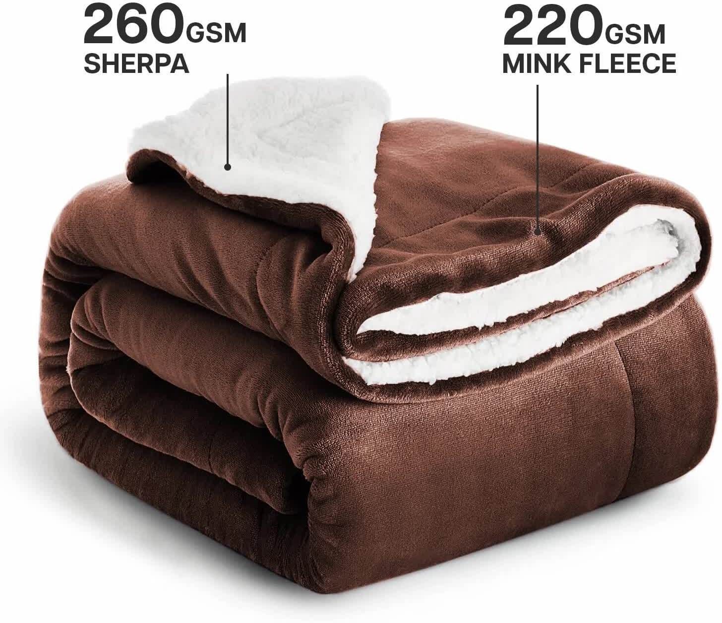 Solid Single Sherpa Blanket for  Heavy Winter (Woollen Blend, Brown)