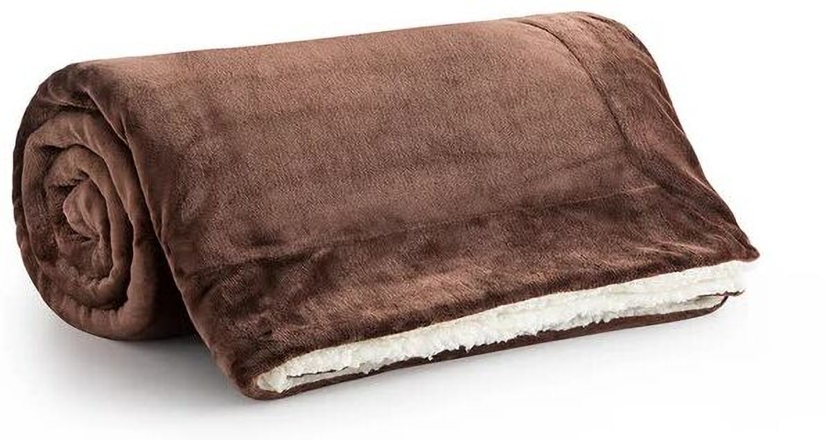 Solid Single Sherpa Blanket for  Heavy Winter (Woollen Blend, Brown)