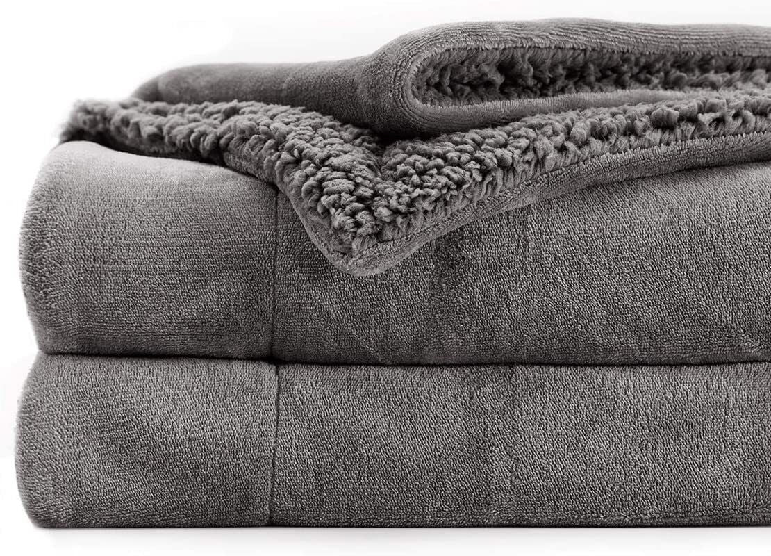 Solid Single Sherpa Blanket for  Heavy Winter (Woollen Blend, Grey)