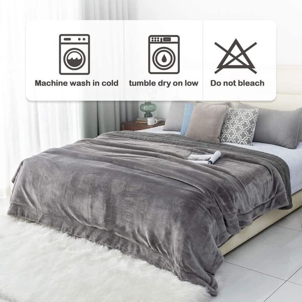 Solid Single Sherpa Blanket for  Heavy Winter (Woollen Blend, Grey)