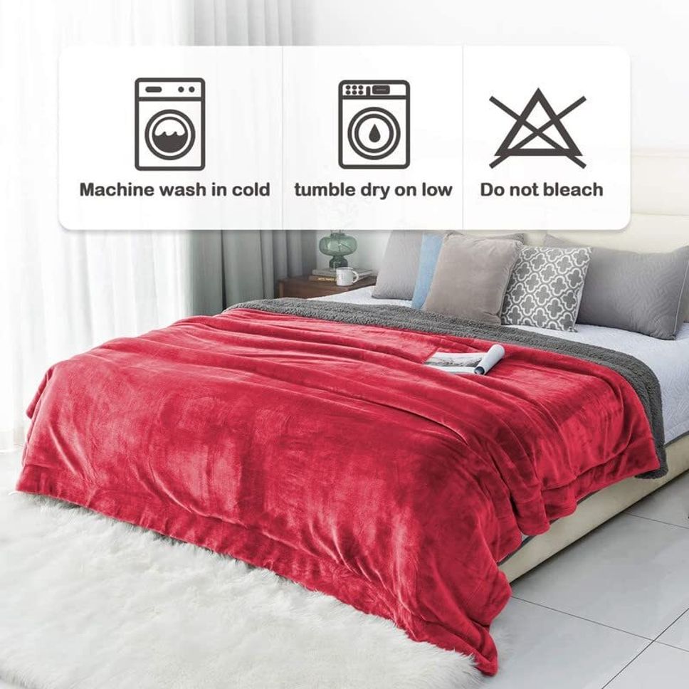 Solid Single Sherpa Blanket for  Heavy Winter (Woollen Blend, Maroon)