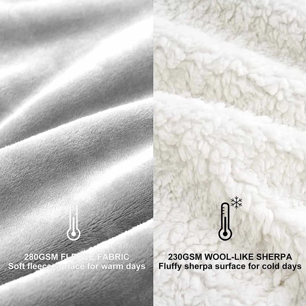 Solid Single Sherpa Blanket for  Heavy Winter (Woollen Blend, Silver)