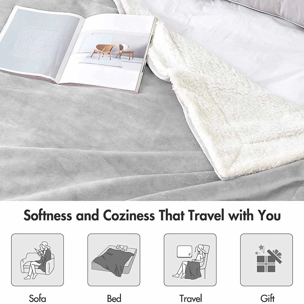 Solid Single Sherpa Blanket for  Heavy Winter (Woollen Blend, Silver)