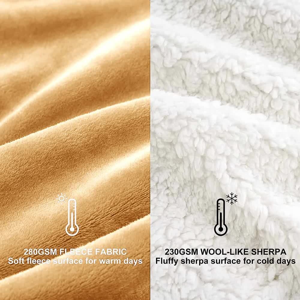 Solid Single Sherpa Blanket for  Heavy Winter (Woollen Blend, Beige)