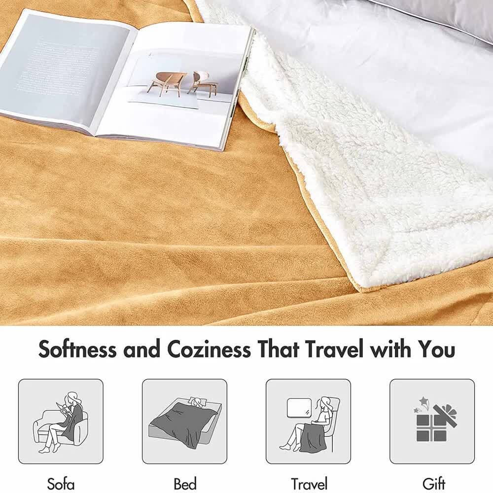 Solid Single Sherpa Blanket for  Heavy Winter (Woollen Blend, Beige)