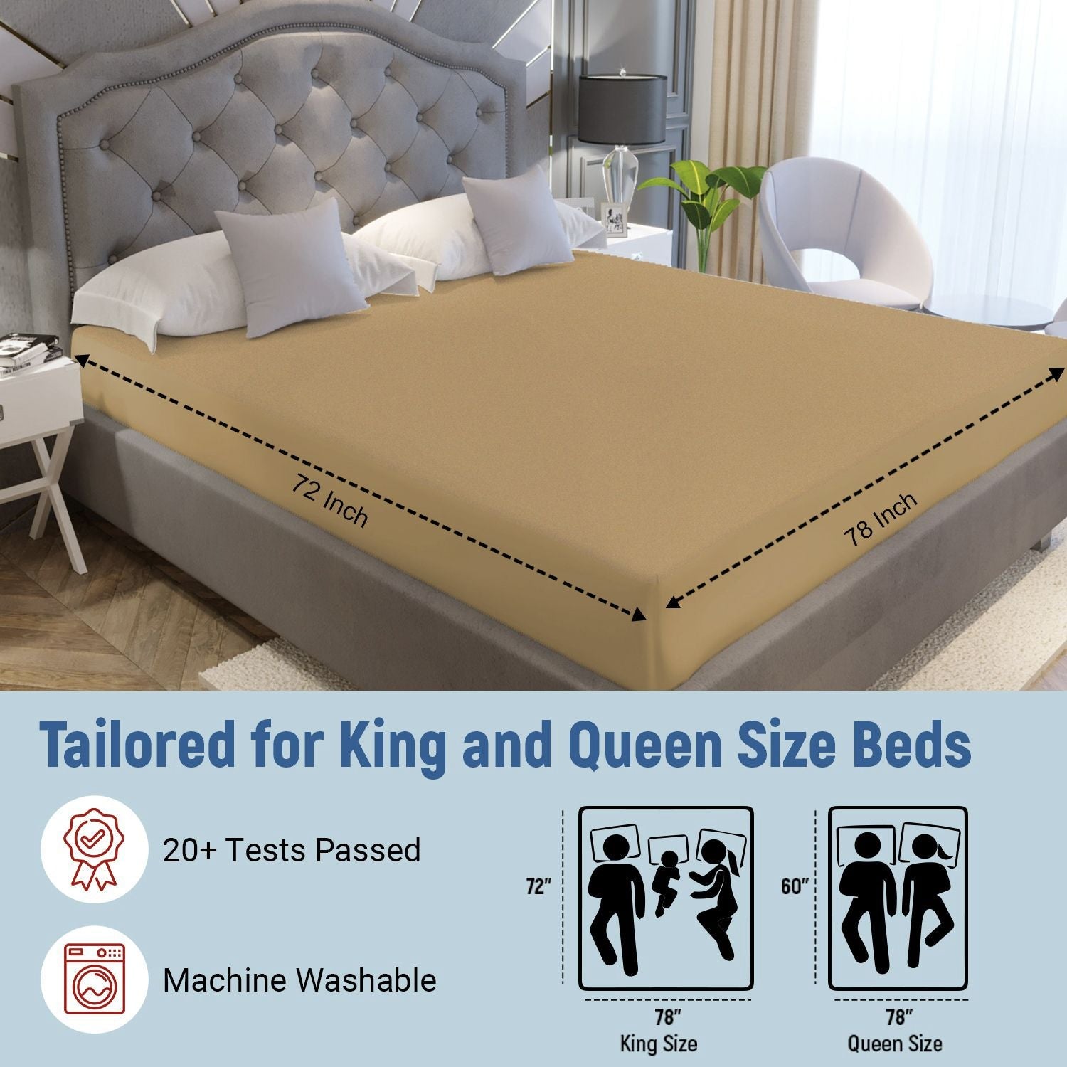 Fitted King Size Breathable, Stretchable, Waterproof Mattress Cover (Beige)