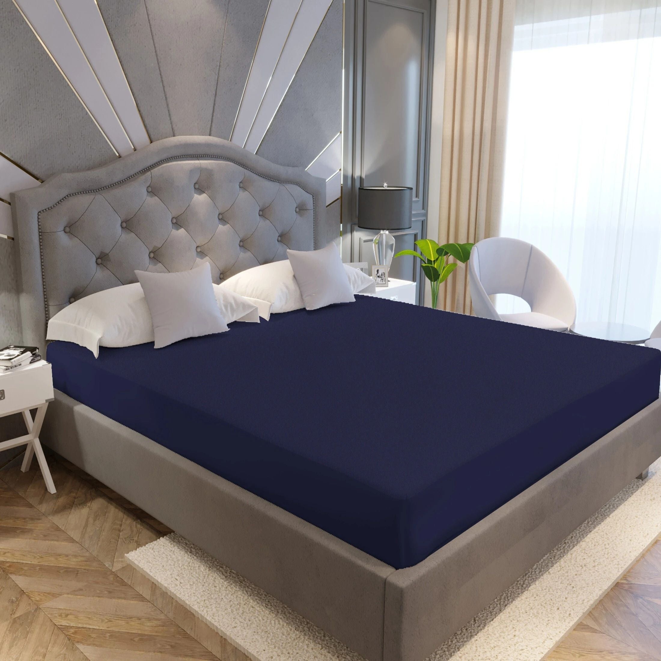 Fitted King Size Breathable, Stretchable, Waterproof Mattress Cover (Blue)