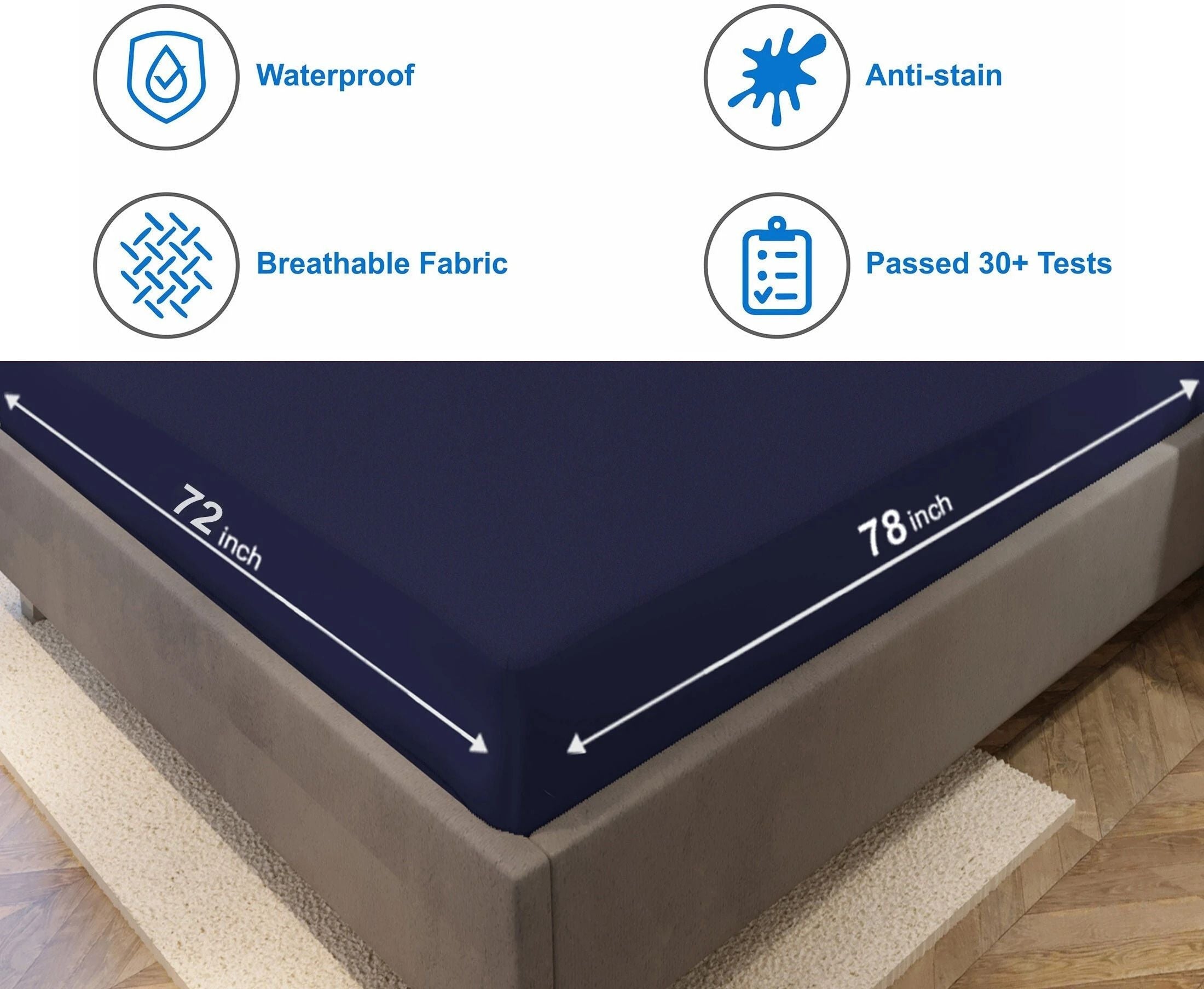 Fitted King Size Breathable, Stretchable, Waterproof Mattress Cover (Blue)