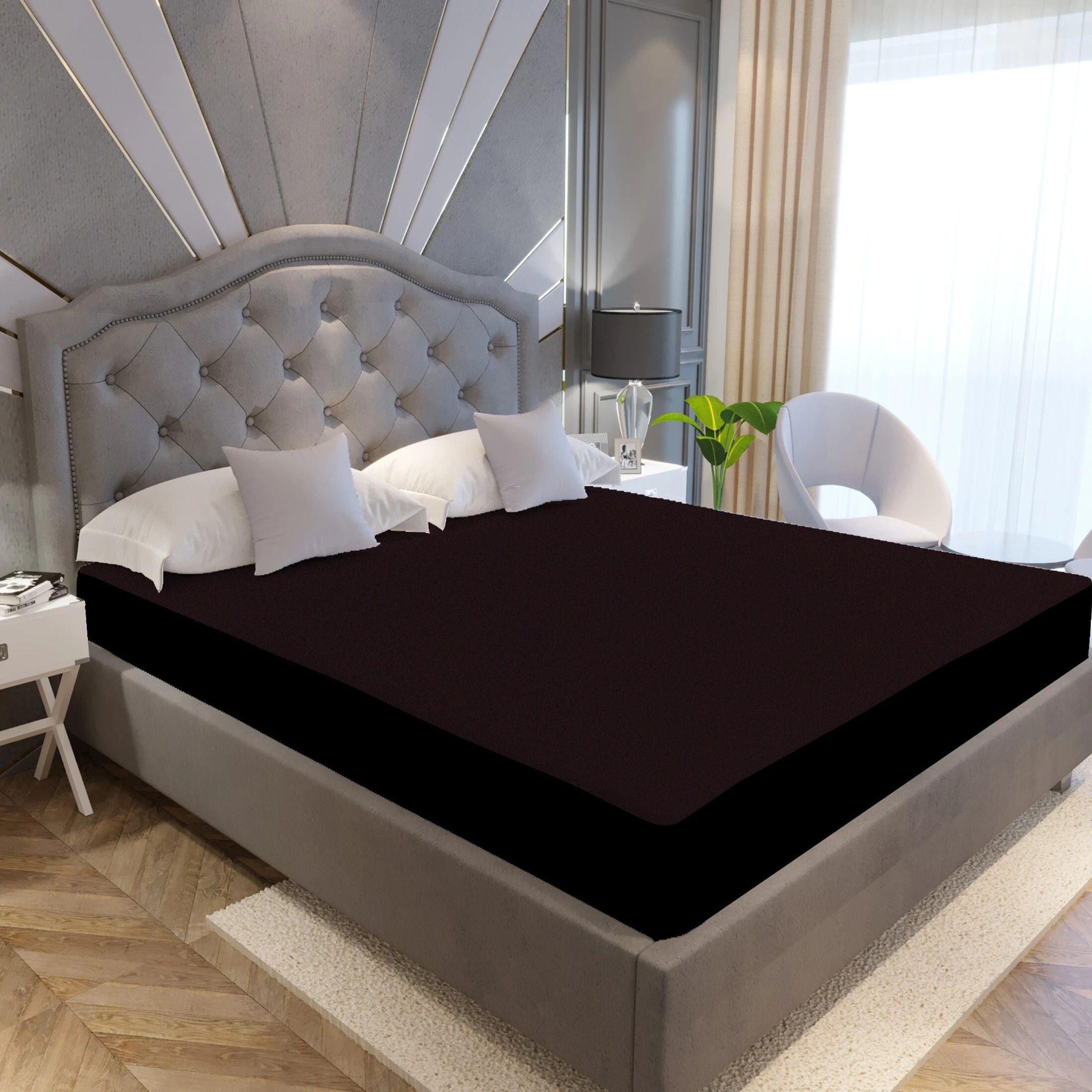Fitted King Size Breathable, Stretchable, Waterproof Mattress Cover (Brown)