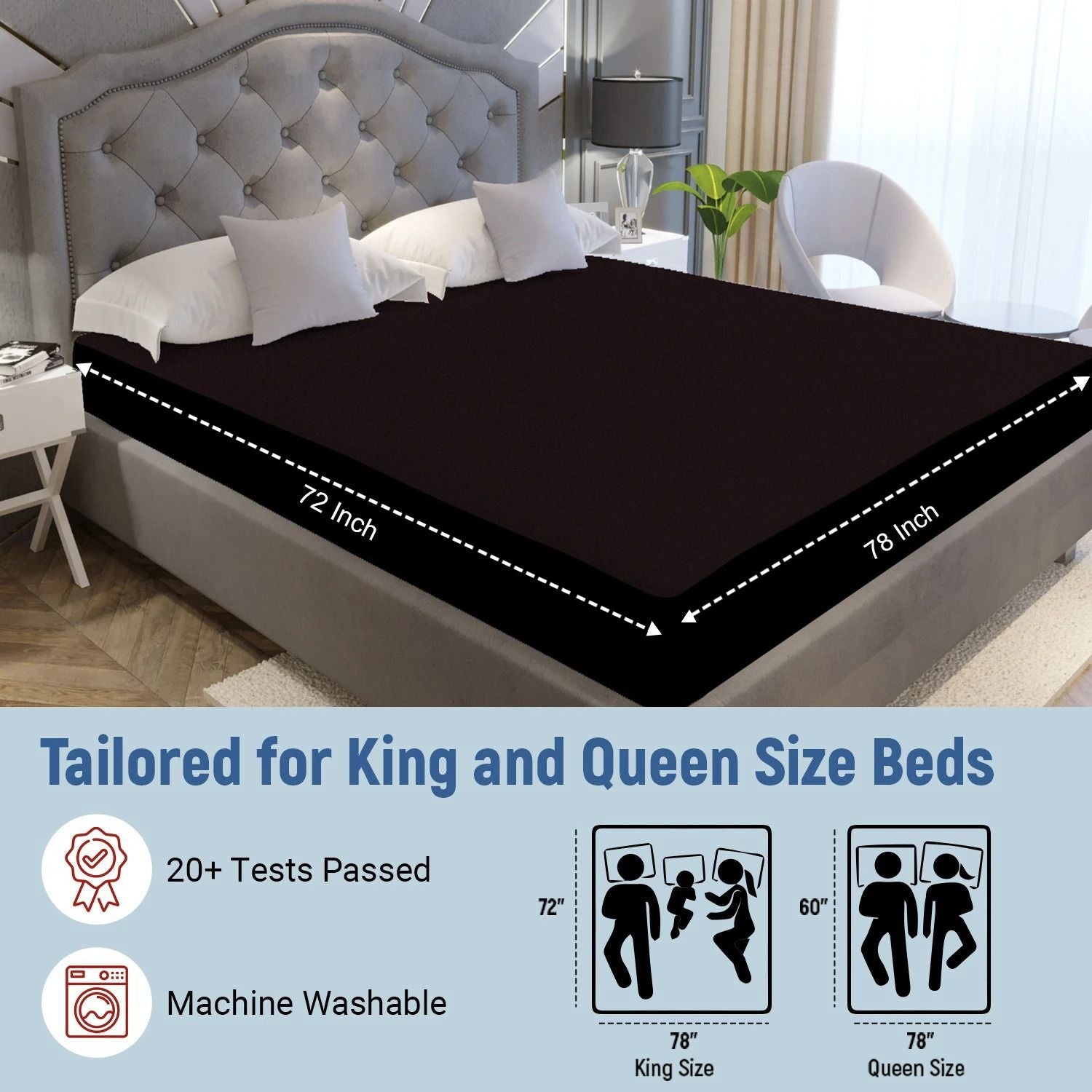 Fitted King Size Breathable, Stretchable, Waterproof Mattress Cover (Brown)