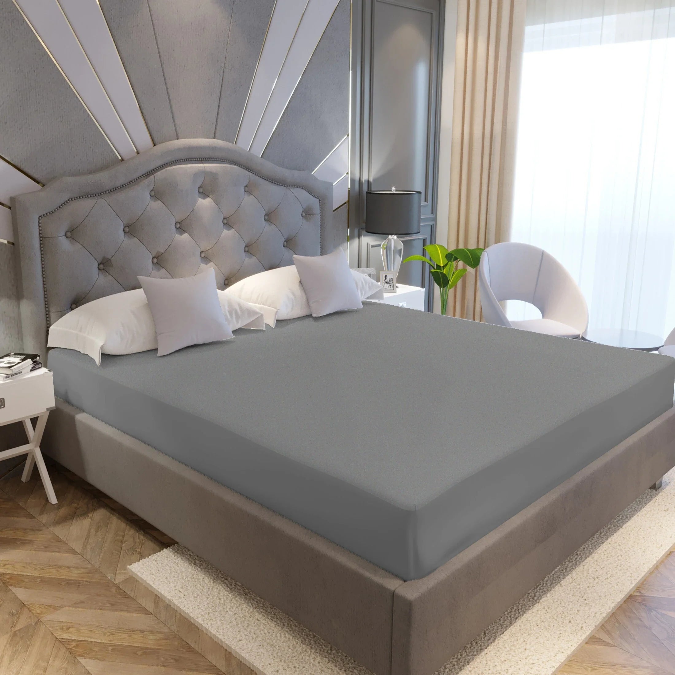 Fitted King Size Breathable, Stretchable, Waterproof Mattress Cover (Grey)