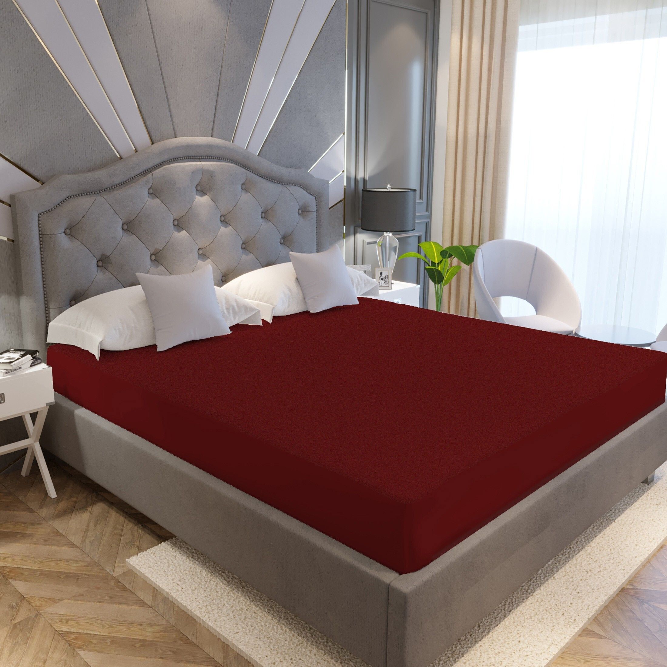 Fitted King Size Breathable, Stretchable, Waterproof Mattress Cover (Maroon)