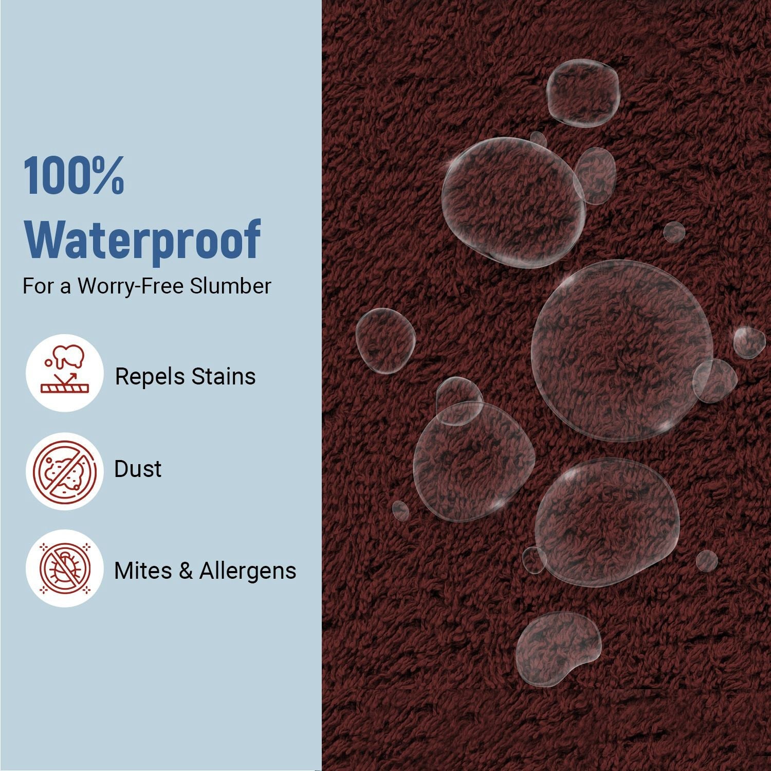 Fitted King Size Breathable, Stretchable, Waterproof Mattress Cover (Maroon)