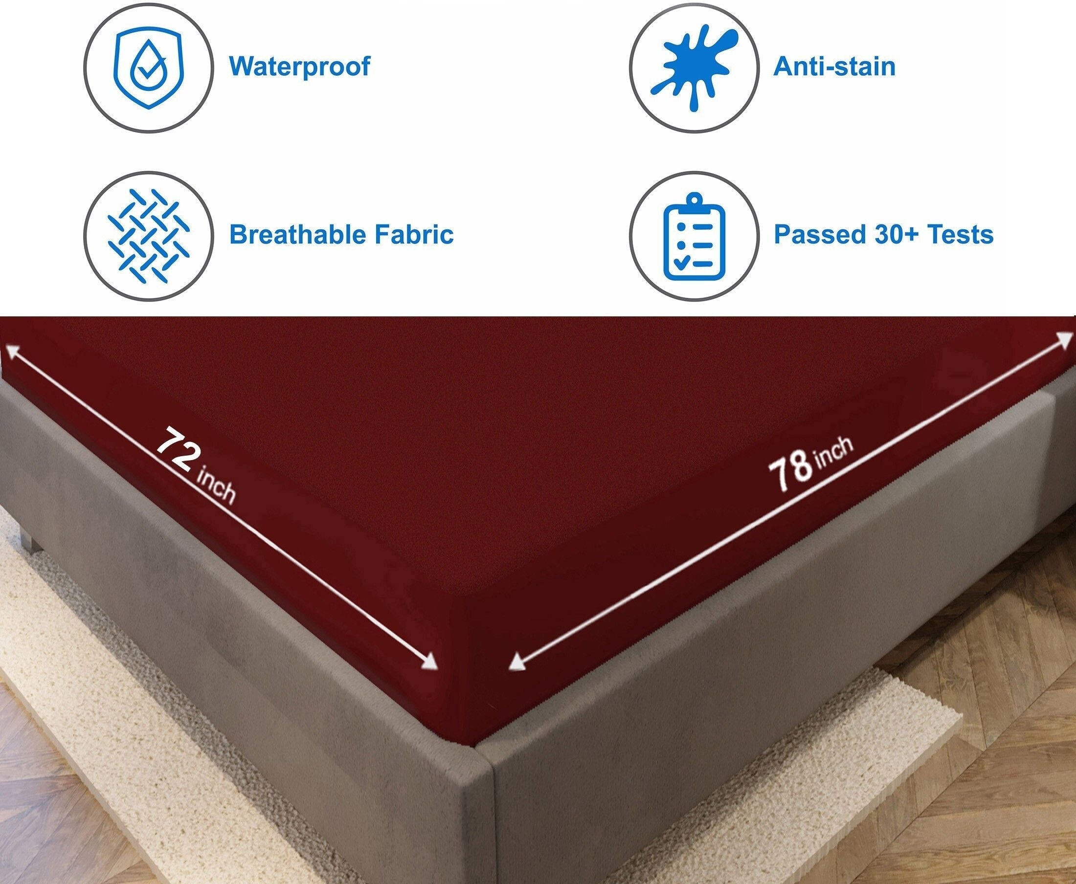 Fitted King Size Breathable, Stretchable, Waterproof Mattress Cover (Maroon)