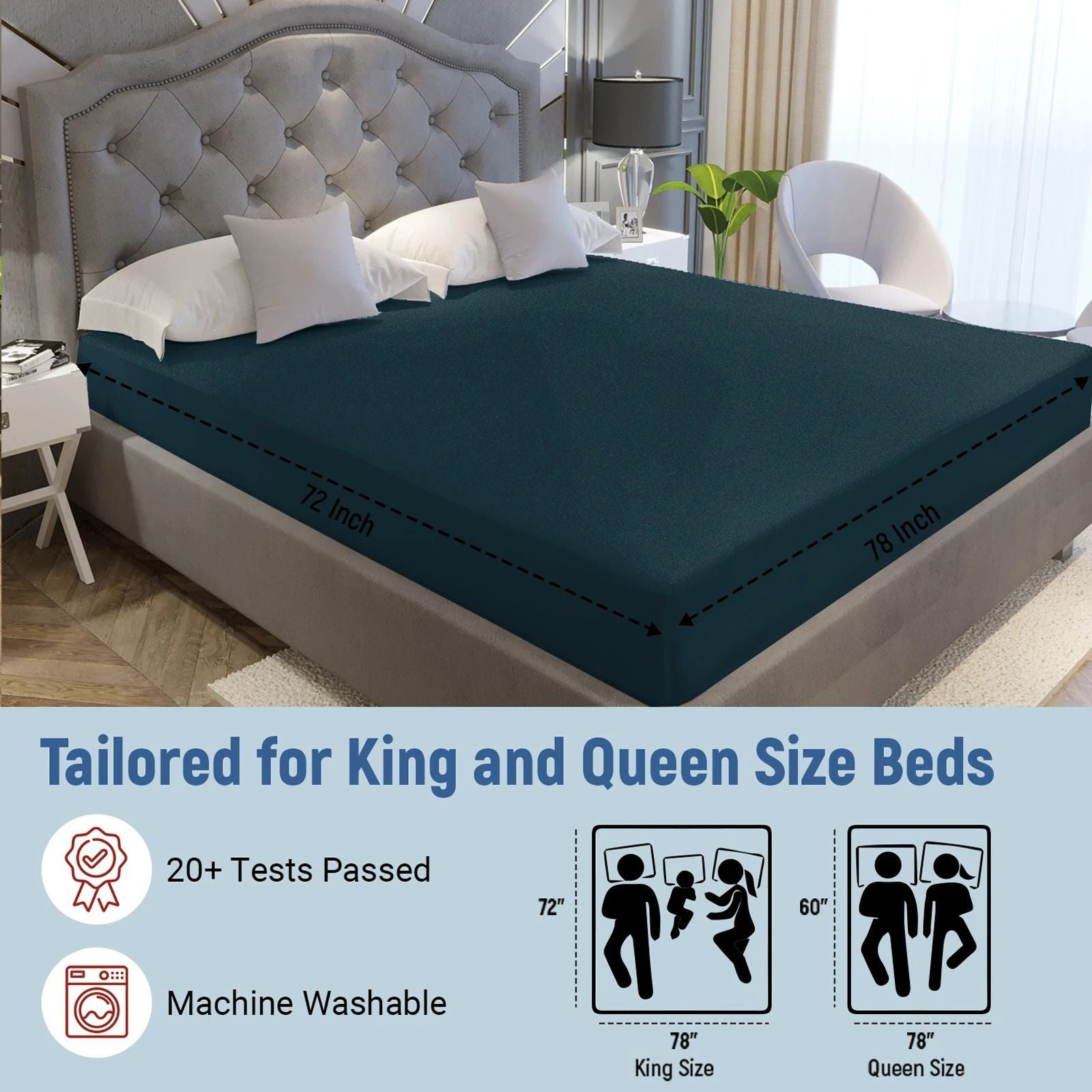 Fitted King Size Breathable, Stretchable, Waterproof Mattress Cover (Multicolor)